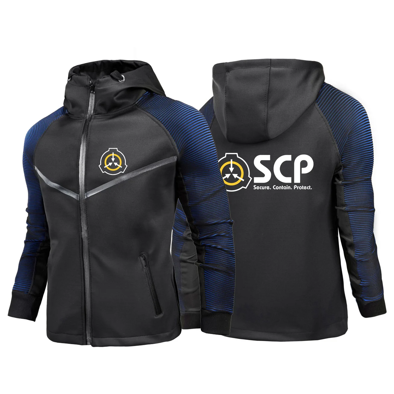 2024 Spring Autumn Men's SCP Foundation Secure Contain Protect Logo Print Personality Gradient Color Slim Breathable Racing Suit