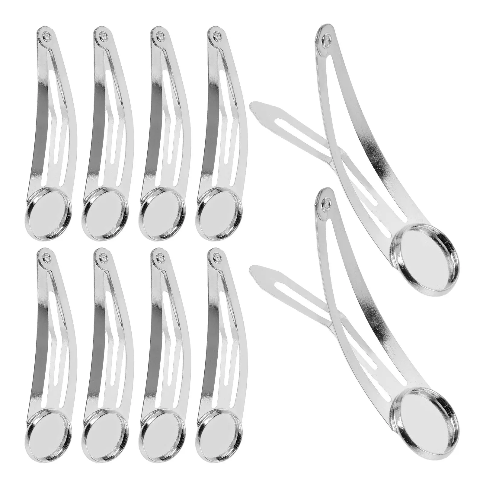 

10Pcs Silver Small Round Tray Barrette Clip DIY Hair Clip Premium Iron Snap Hair Accessories for Elegant Styling Wedding Party