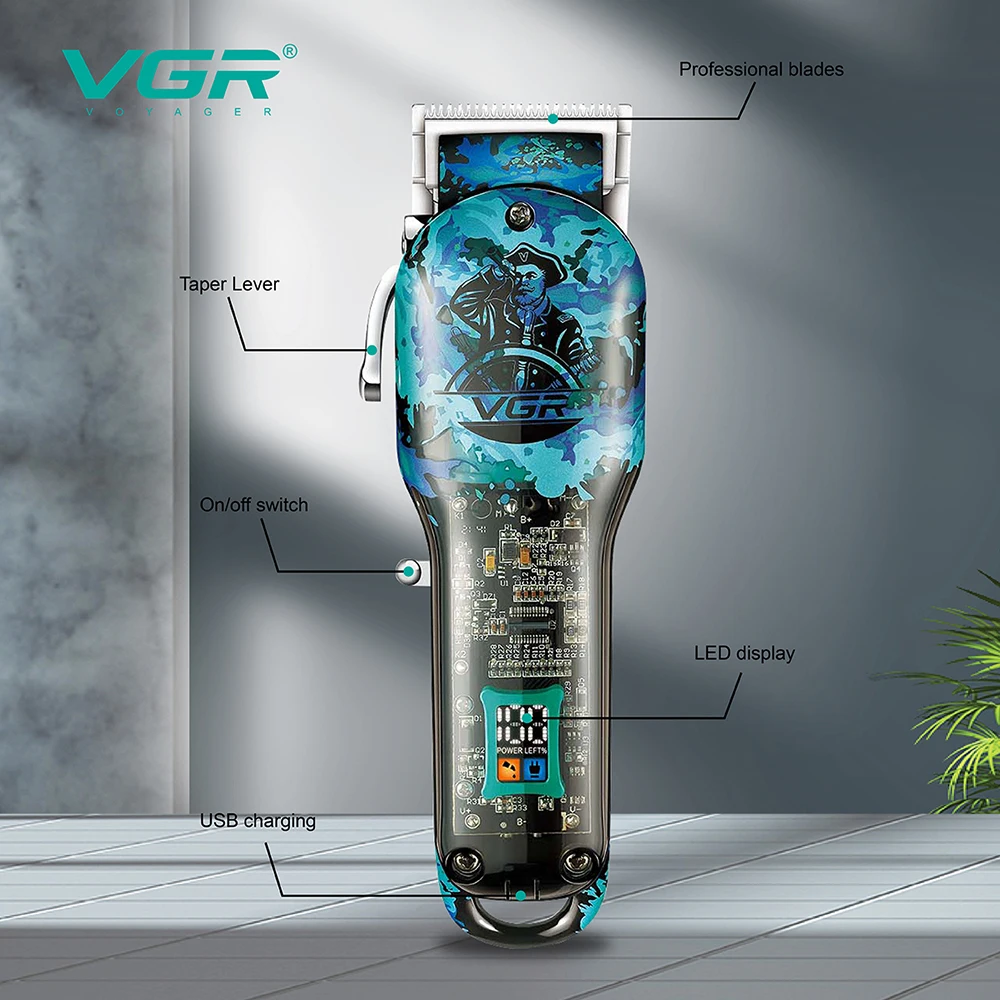 VGR Professional Hair Clipper Rechargeable Hair Trimmer For Men Shaver Hair Cutting Machine Barber Accessories Cut Machin Beard