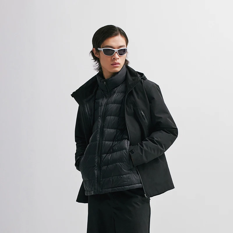 Chericom Winter Down Jacket Short Stand Collar Hooded Goose Down Removable Inner Windproof Warm Sports Casual Jacket Y298609Y