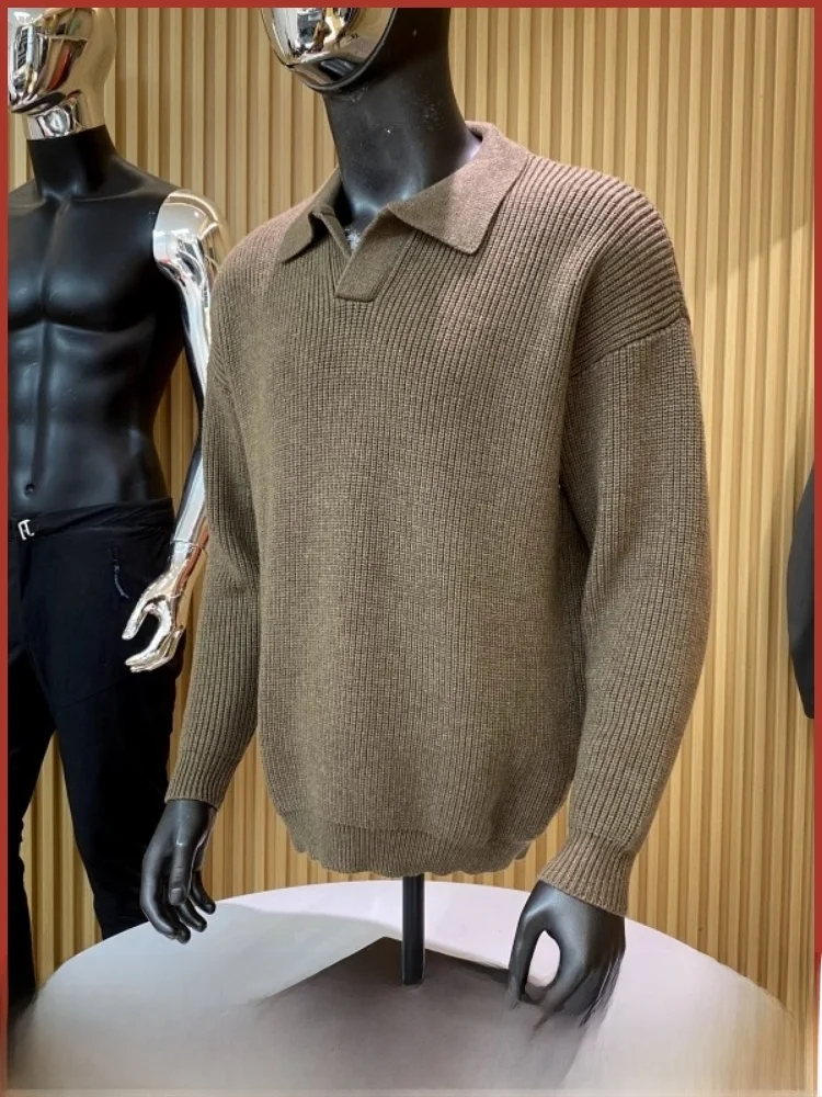 Nordic Heavyweight Alpaca Wool Thi Needle Knitted Sweater Winter Men's High Street Retro Casual Loose Sweater