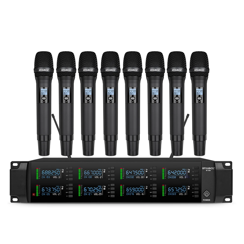 ST-808 Long Range UHF Professional 8 Channel Wireless Microphone System for Stage Performance Karaoke Speech