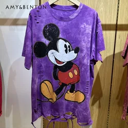 Summer Cartoon Multicolor Printing Tie-Dye Short Sleeved Pullovers All-Matching Loose Youthful-Looking Top O-neck Kawaii T-shirt