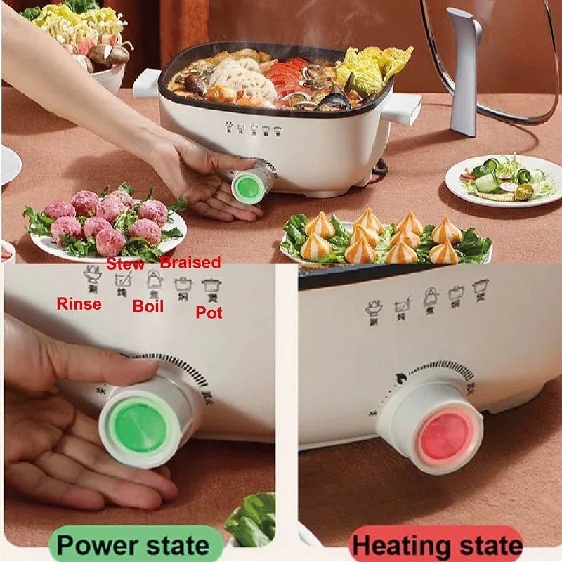 Olla eléctrica antiadherente para el hogar, olla caliente de gran capacidad de 3,5 l, sartén eléctrica multifunción de 1200W