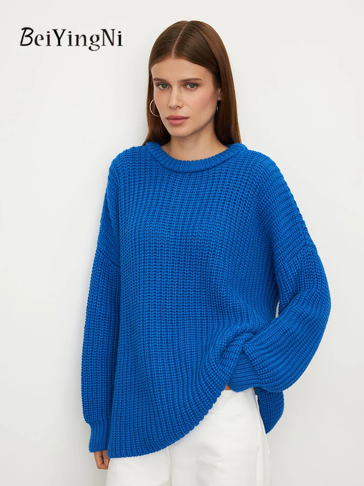 

Beiyingni 2025 Autumn Winter Female Sweater Stylish Lazy Hollow Out Women's Knitwear Pullover Plain Casual Chic Oversized Tops
