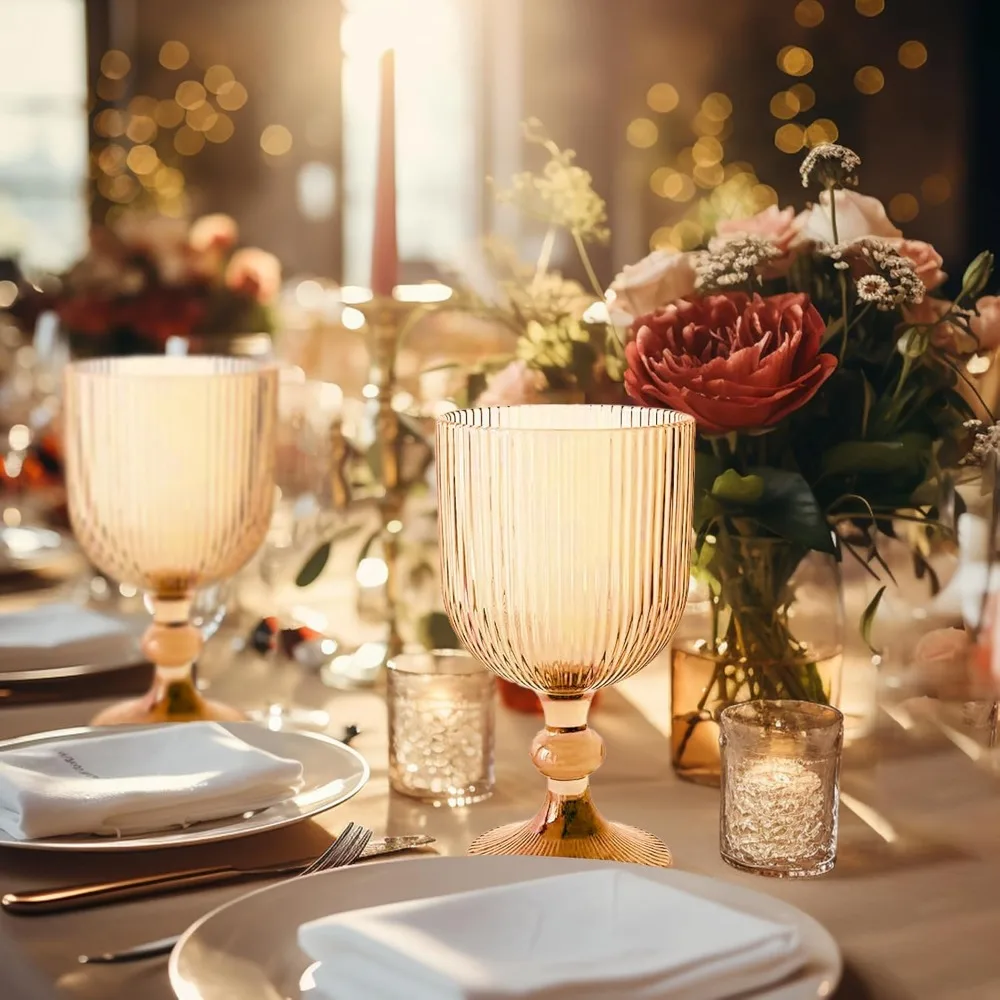 

24 шт. винтажные бокалы для вина, цветные стеклянные бокалы на 11 унций, бокалы с тиснением для свадебной вечеринки