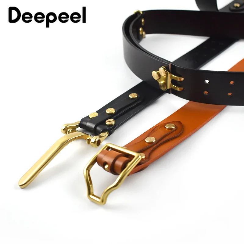 1Pc Deepeel 3.8*110-125cm Men\'s First Layer Cowskin Belt DIY Handmade Genuine Leather Knight Belts Brass Pin Buckle Waistband