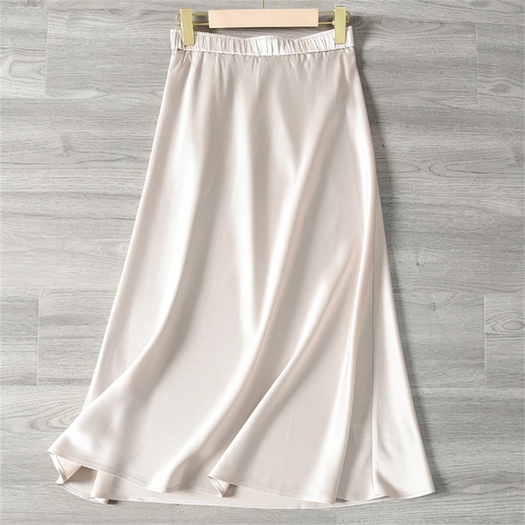 Solid Satin Long Skirts for Women 2026 Spring Summer Casual All-match Big Hem A Line Skirts High Waist Maxi Skirt Female Clothes