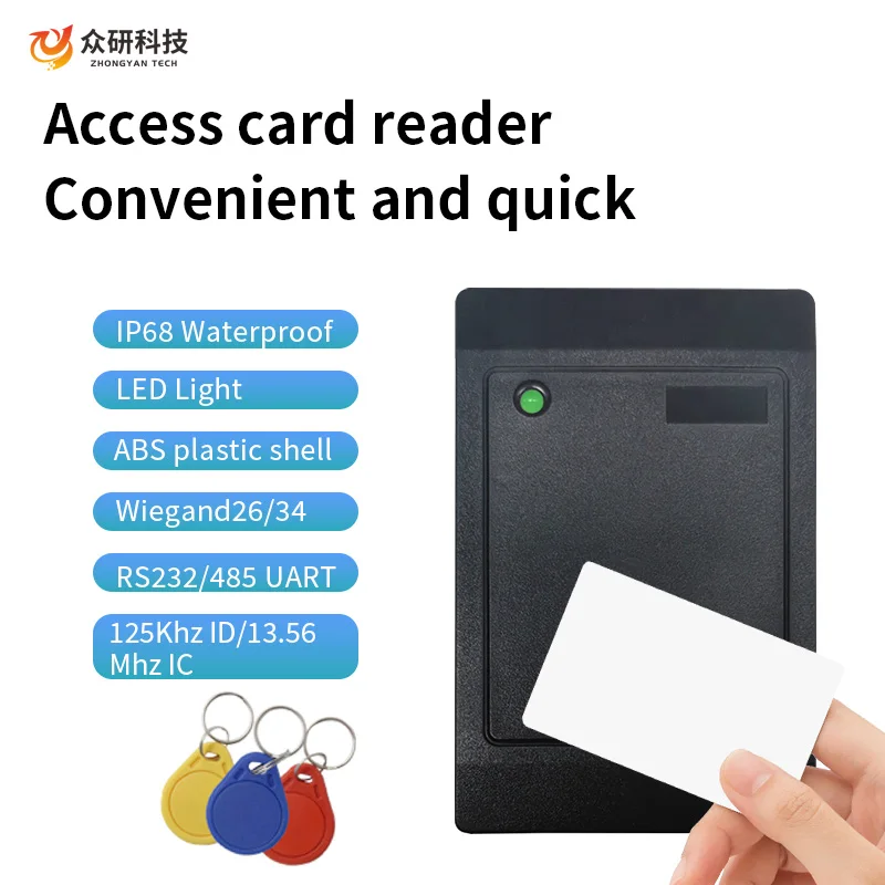 Lector de tarjetas de identificación, dispositivo de montaje en pared RFID, impermeable al aire libre, 125Khz/13,56 Mhz, RS232, RS485, UART, Control de acceso sin contacto