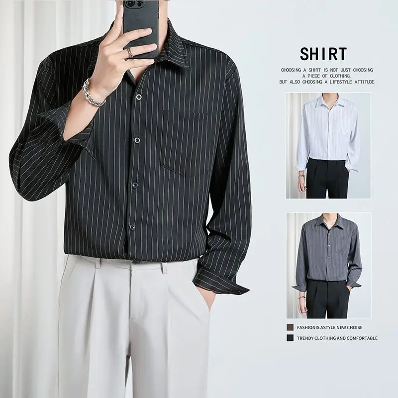 

Мужская свободная полосатая верхняя одежда Long Sve в корейском стиле, весна-осень, высококачественный полиэстер, антибактериальный