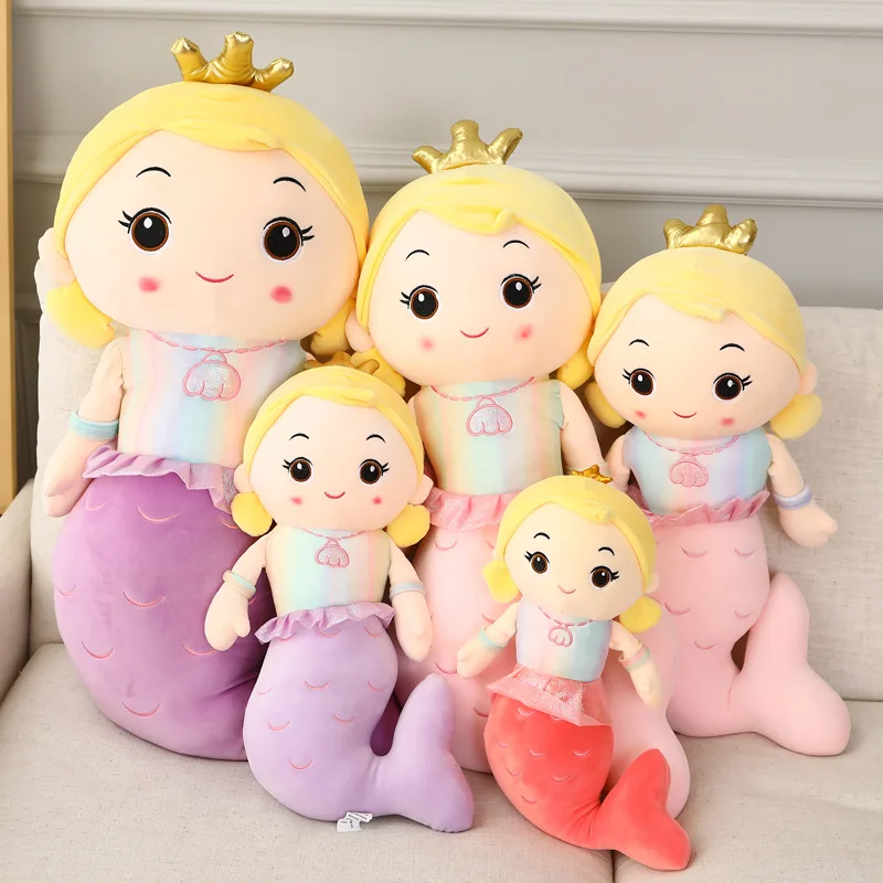 

30/40/55cm Crown Mermaid Plush Doll Cartoon Princess Plushie Figure Toy Stuffed Animal Sleeping Pillow Gift Kids Girls Birthday