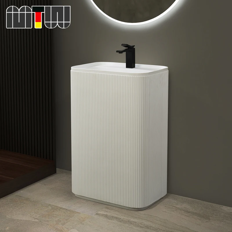 Modern minimalist bathroom column style wash basin Small unit integrated vertical floor type wash basin