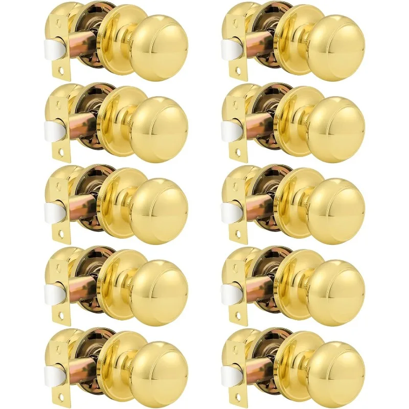 Door Knobs Passage Lock Polished Brass for Closet Hallway Passage Handle Keyless Lockset 10 Pack