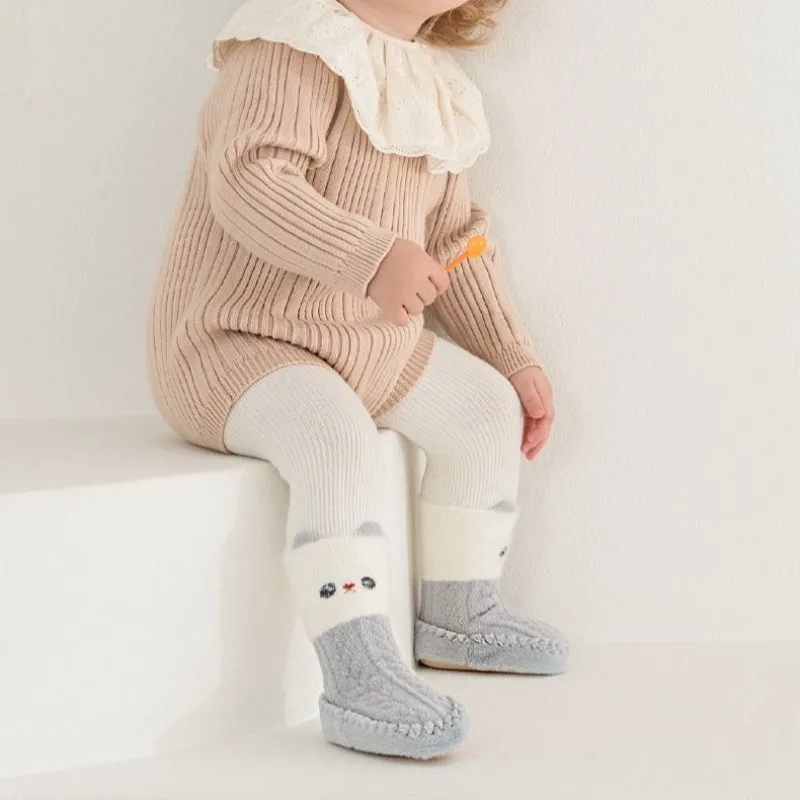 

Детские первые шаги: осенне-зимние флисовые тапочки-носки с утолщенной мягкой подошвой, нескользящие, для дома, для малышей, защита от падений