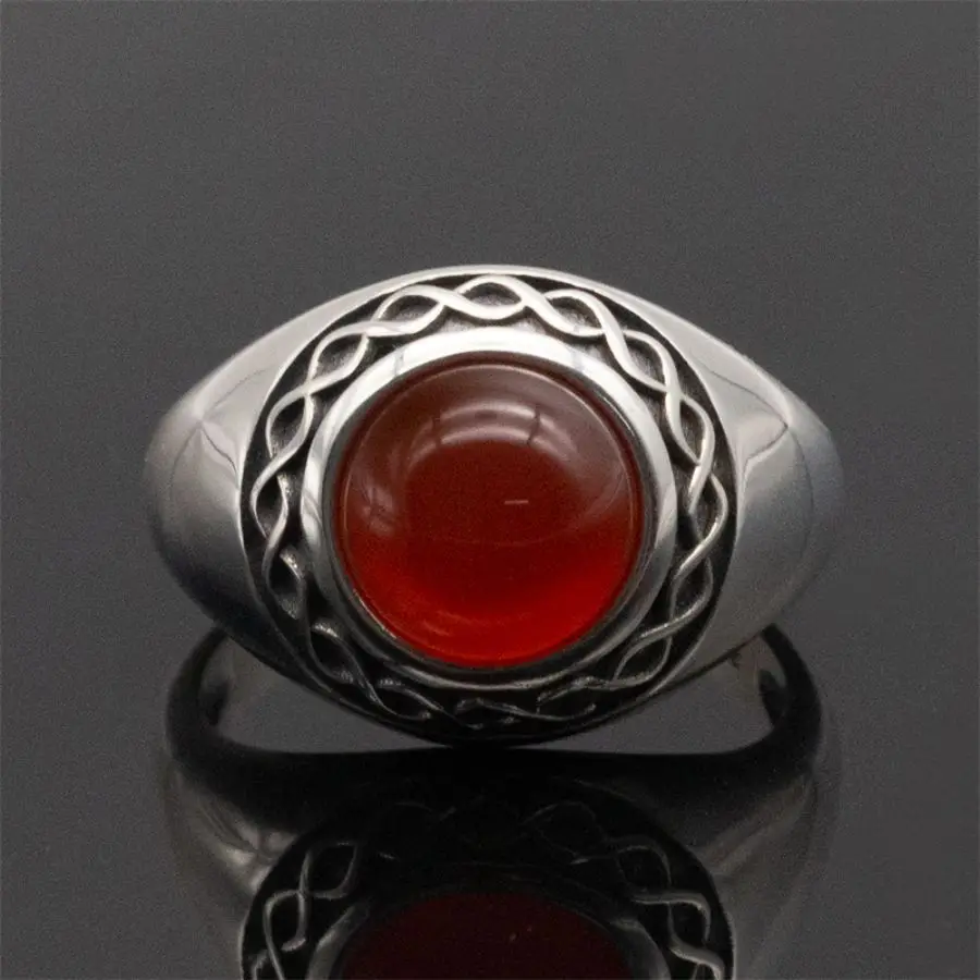 Wholesale New Design Red Natural Stone Turkish Ring Men Silver 925 Muslim Ring Sterling Men Male