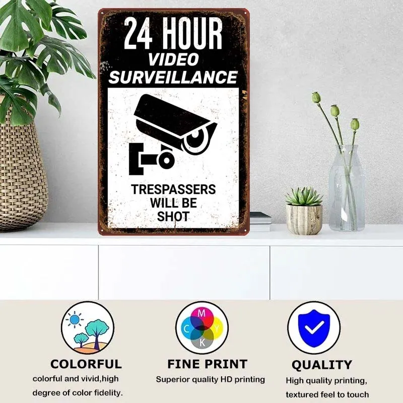 Metal Signs Customized Modern Home Decoration Accessories SURVEILLANCE SHOT Sign Retro Bathroom Toilet Wall Decoration Art Mural