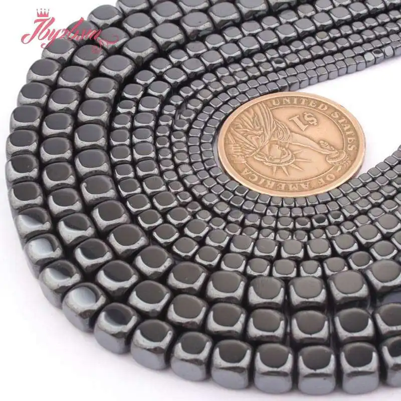 2/3/4/6mm Smooth Cube Suqare Natural Black ematite Natural Stone Spacer Beads 15 pollici per fai da te collana braccialetto creazione di gioielli