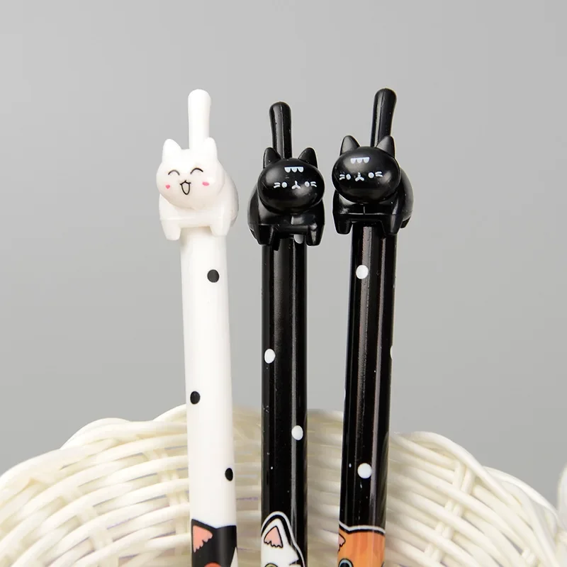 12/60 Pcs Wholesale Cute Cat Tail Cute Cat Gel Pens Set Full Needle Tube 0.5mm Black Student Stationery