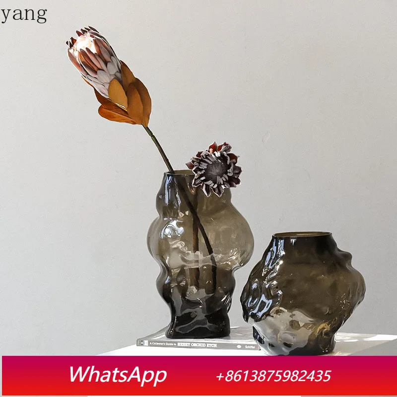 

LMM American retro coffee color special-shaped glass vase living room bedroom desktop display