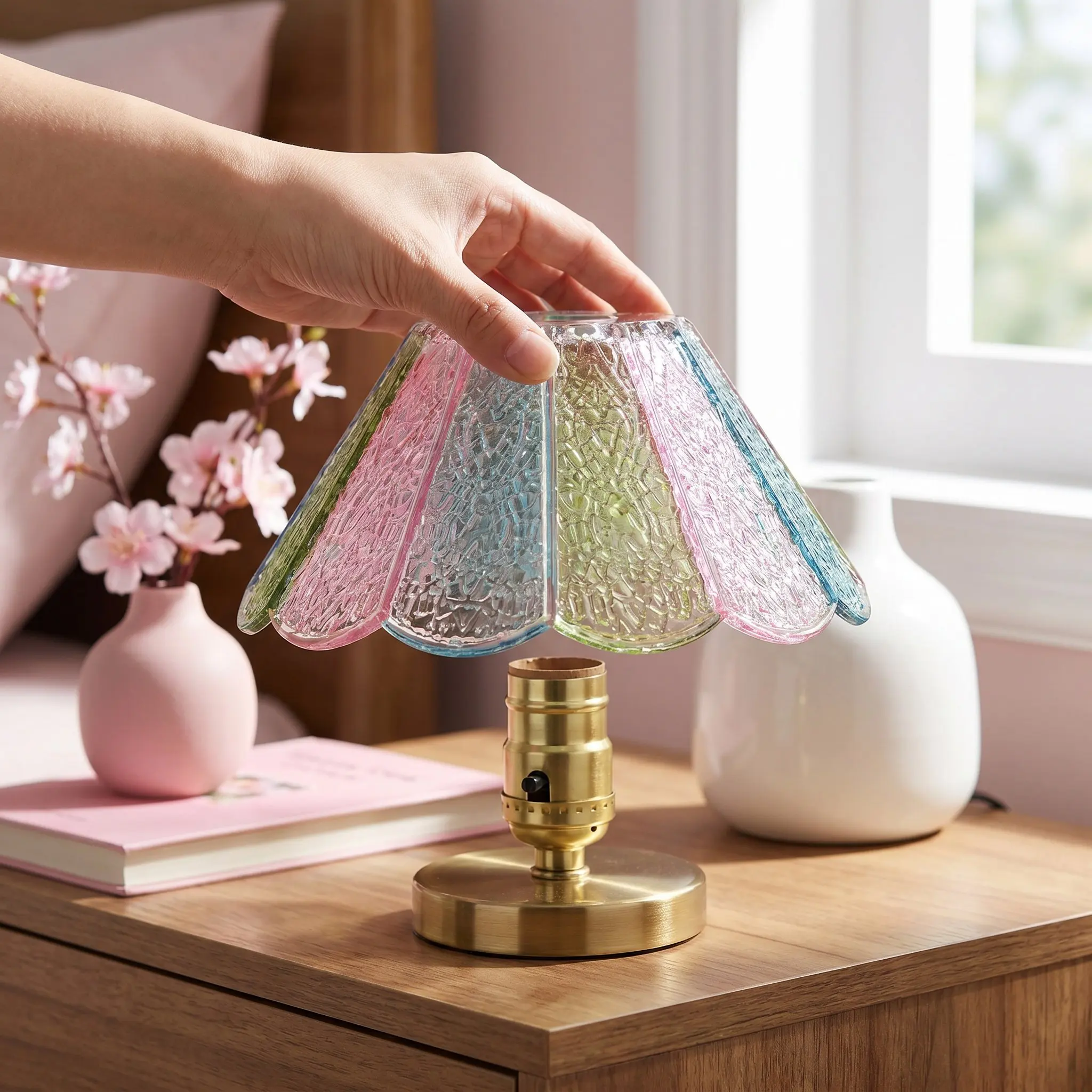 Small Colored Glass Ruffle Lamp Shade 3.4in .3in Bottom 3.7in High Elegant French Lampshade for Living Room