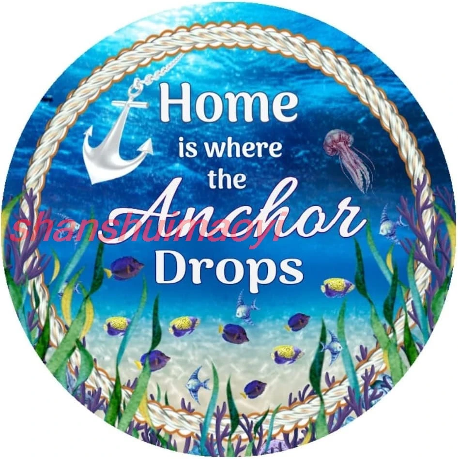 shan und Tin Sign 12x12inch Home is Where The an-chor Drops Wreath Sign Summer Sign Home Decor Ocean Decor Funny Wall Dec 1pc