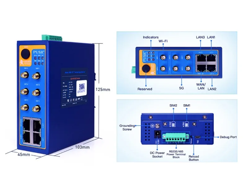 USR-G816 5G Industrie-Router – RedCap CPE, Multi-Port, Dual-WLAN, Qualcomm-Chip, 485/232 serielle Unterstützung, hohe Geschwindigkeit stabil