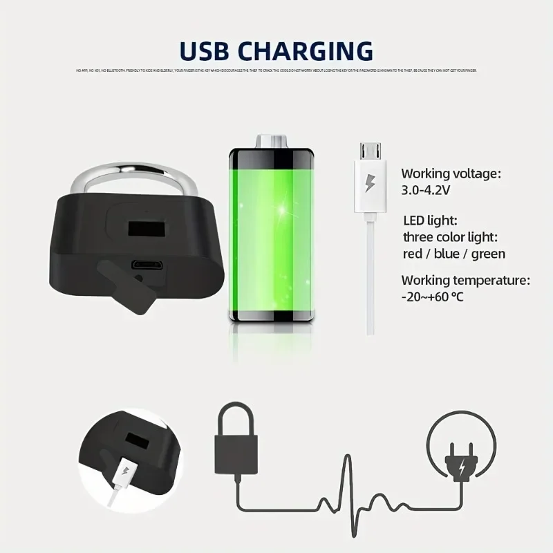 Imagem -05 - Usb Recarregável Fingerprint Smart Cadeado Keyless Door Lock Portátil Bolsa Gaveta Mala Ginásio Escola