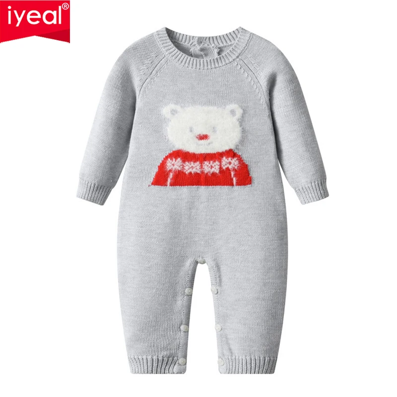 

IYEAL Autumn and Winter Toddler New Little Bear Sweater Rompers Baby Grey Knitted Jumpsuits Long Sleeve Overalls Cotton Sweater