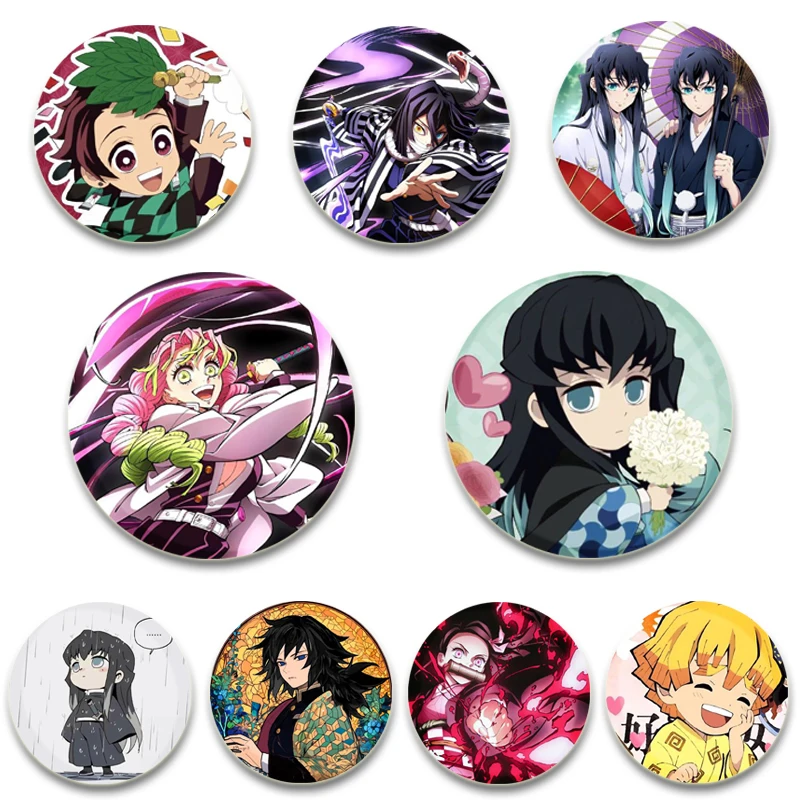 Anime Characters Nezuko/Kie/Takeo/Hanako Pins Tinplate Badge DIY Cartoon Brooches for Fans Collection Gifts Clothes Decoration