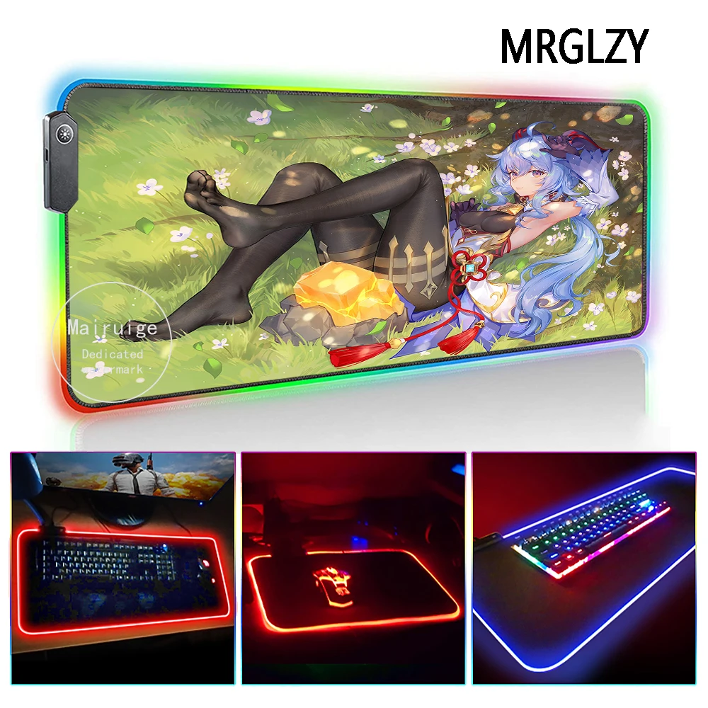 MRGLZY Anime Sexy Girl LED Light RGB Genshin Impact GANYU Large Mouse Pad XXL Desk Mat Gaming Accessories for PC Laptop Keyboard