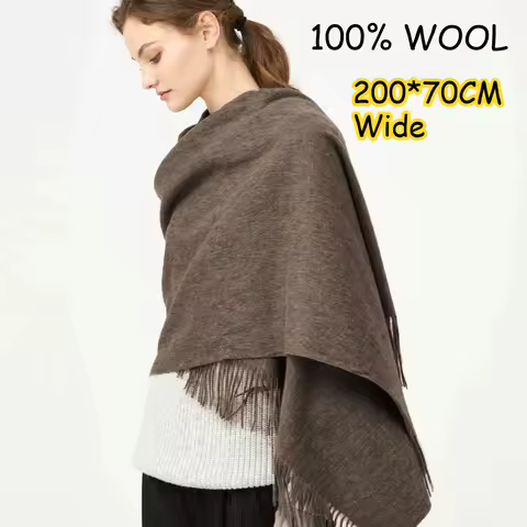 100% Wool Scarf Women Thick Cashmere Winter Scars Shawls Fashion  Female Pashmina Scarves Oversized Keep Warm Warps 300g