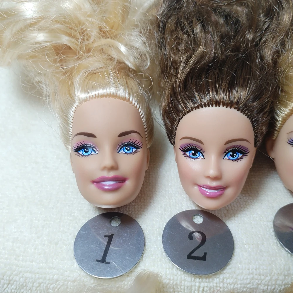 B5-11 Original Foreign Trade Europe Smile Blue Eyes Beauty 1/6 OOAK NUDE Doll Head Mussed Golden Hair for DIY 90% NEW B