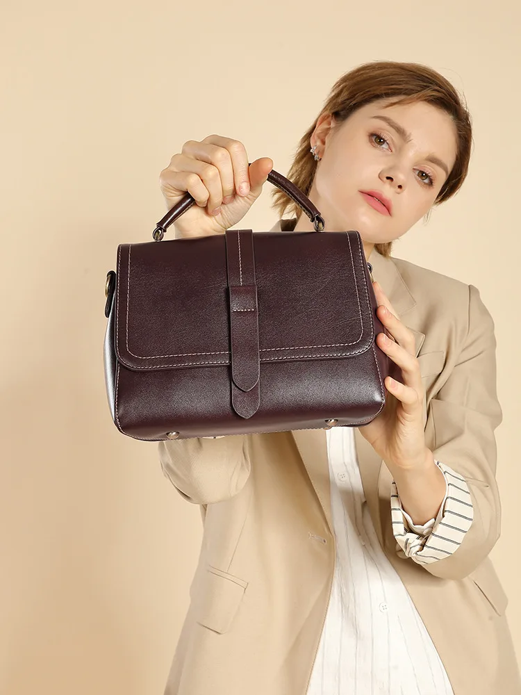 

Fashion Genuine Leather Women's Bag Solid Soft Cowhide Simple Small Handbag New Luxury Versatile Shoulder Crossbody Bag