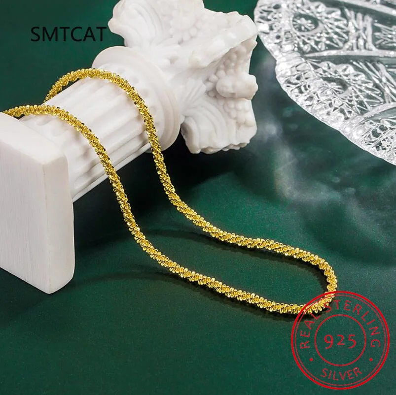 925 Sterling Silver Shinny Choker Necklace 2021 New Trend Italian Jewelry Sparkling Clavicle Chain Plain Short Fashion Chain