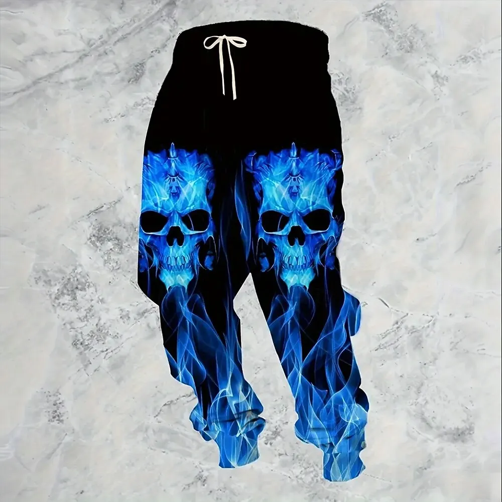 2025 أزياء الهالوين الجماجم الرجال جيوب جانبية مطاطا الرباط Sweatpants ركض السراويل بناطيل كاجوال الشارع خريف شتاء