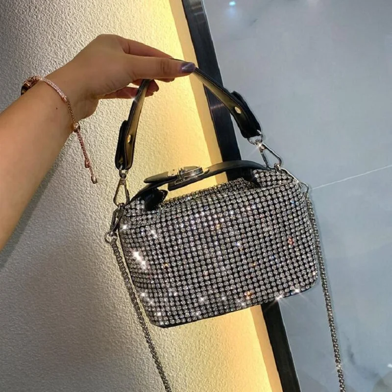 

2022 Luxury Designer BrandBbags Handbags for Women Silver Clutch Purse Evening Banquet Tote Bag Crysta Rhinestone Shoulder bag