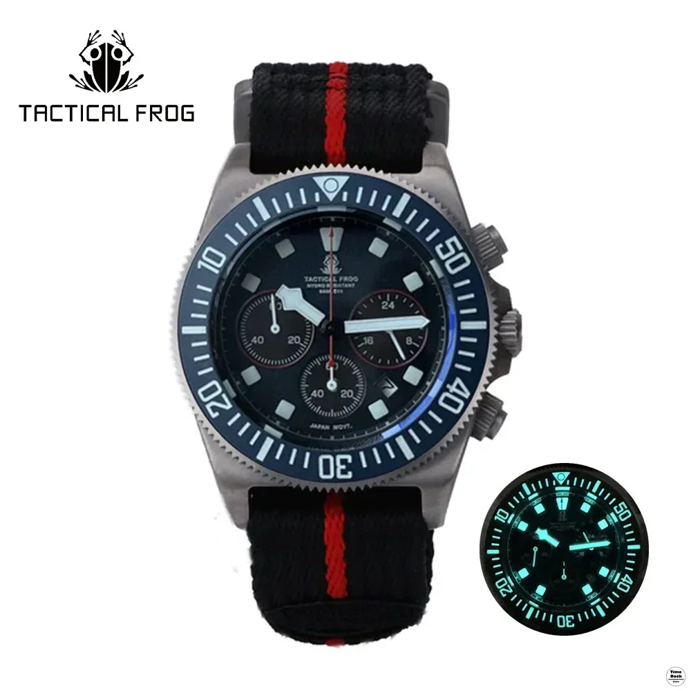 Tactical Frog FXD Titanium Diving Watch For Men Chronograph VS75B Solar-powered Quartz Movement Watch BGW9 Super Luminous 20 ATM