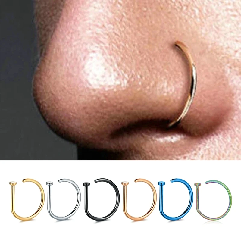 New Stainless Steel D Shape Fake Nose Ring Hoop Faux Fake Nose Ring Non-Pierced Clip On Nose Hoop Rings Jewelry For Women Men