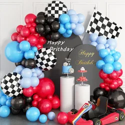 Racing Balloon Arched Garland Set Red Blue Black Checkered Flag Aluminum Foil Balloon Racing Theme Two Times Fast 2Th Birthday Racing Theme Party Decoration Supplies