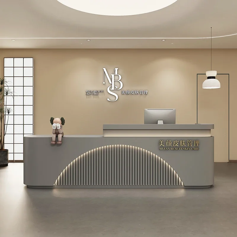 مكتب الاستقبال، مركز العملاء، طاولة الاستقبال الحديثة، الأثاث الفاخر، منبر جمالي، مخبز بسيط، عمود وردي رخيص