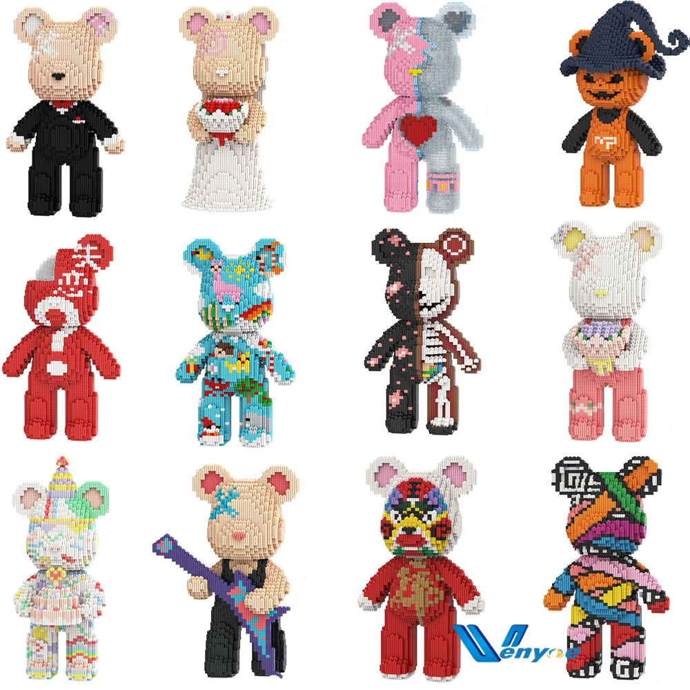 

Weeding Bear Mini Brick Art Cake Bear Eternal Heart Bouquet Bear Ornament Building Block DIY Assembly Brick for Birthday Gift