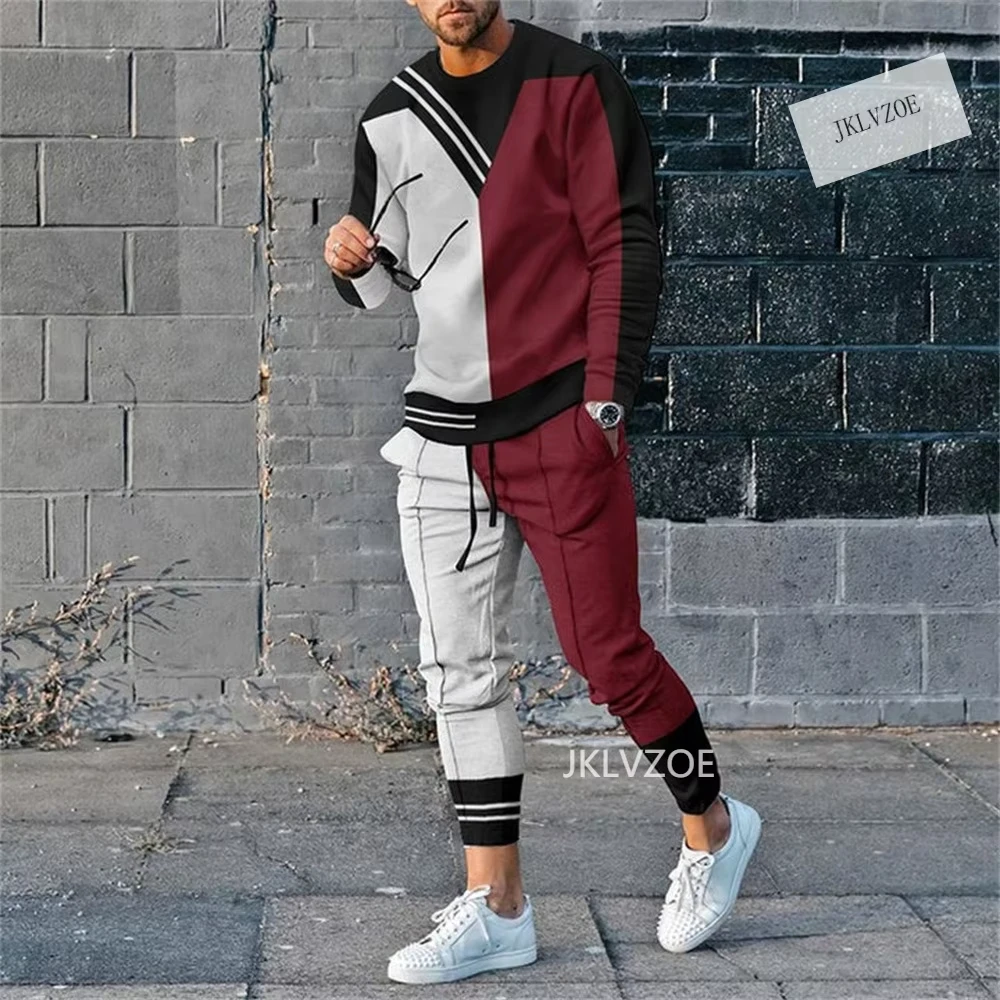 NUOVO Estate/Autunno Abbigliamento Uomo 3d Stampato Uomo T-shirt a maniche lunghe + Pantaloni Set a due pezzi T-shirt a maniche lunghe da uomo Pantaloni Outfit