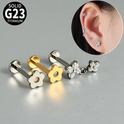 1PC G23 Titanium Square Zircon Hollow Flowers Ear Studs Push in Ear Cartilage Tragus Piercing Ear Lobe Labret Piercing Jewelry