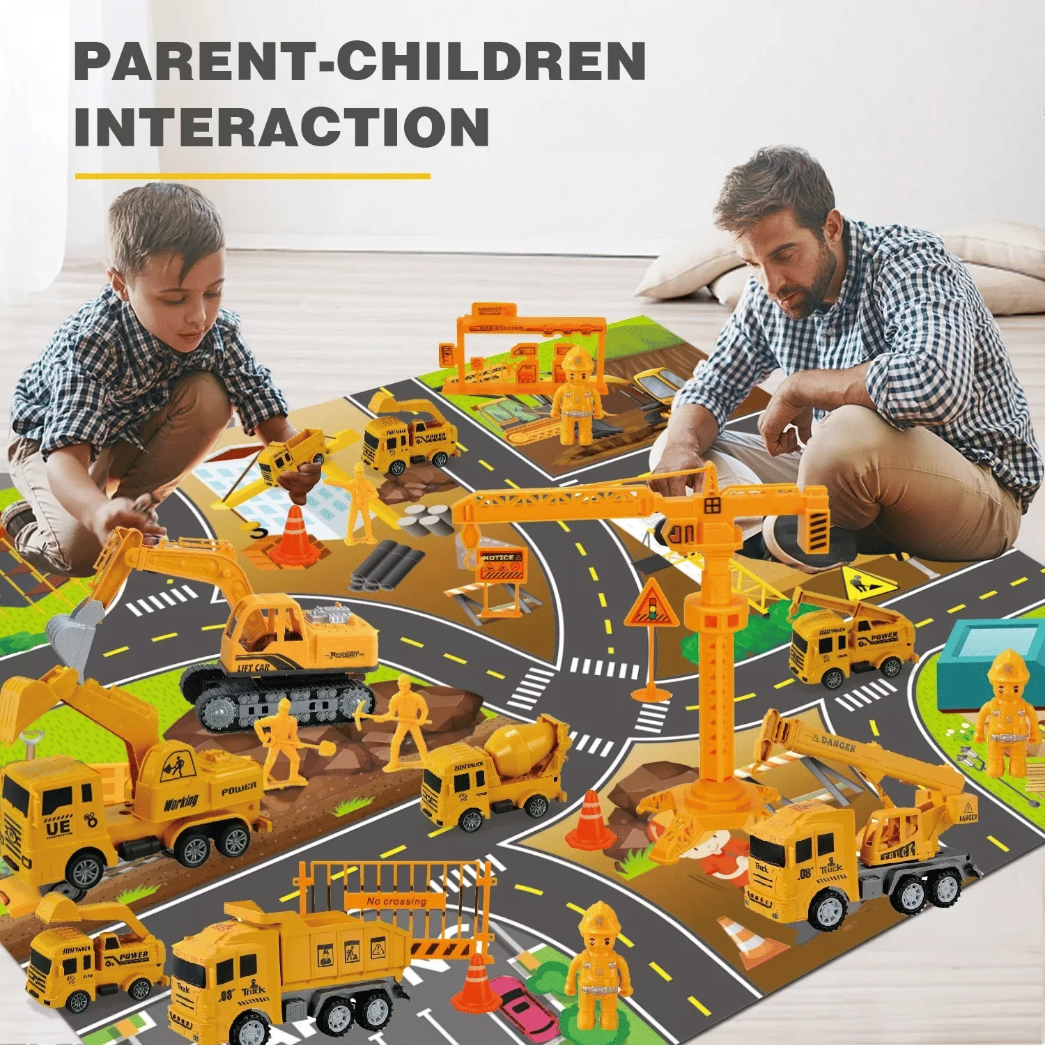 Construction Vehicle Toy Truck w/Play Mat Road Signs, Dump Trucks, Excavator, Cement Mixer Trucks, Crane, Engineering Vehicles