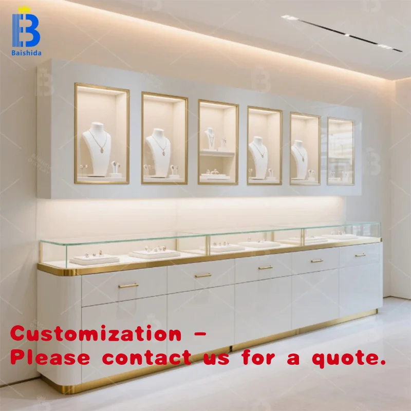 

Customize.Minimalist Style 3D Interior Design Jewelry Store Showcase Display Cabinet LED Lighting Durable Stainless Steel Metal
