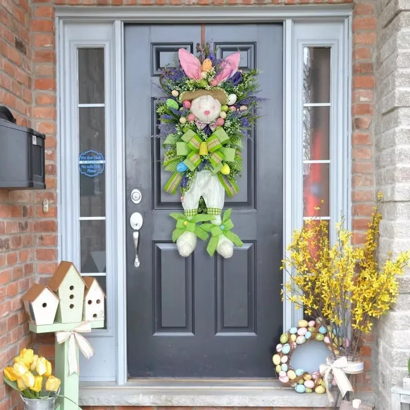 Easter Bunny Decorative Garland Pendant with Easter Cartoon Theme Simulated Plant Door Hanging Ornament Easter Bunny Door Hanger