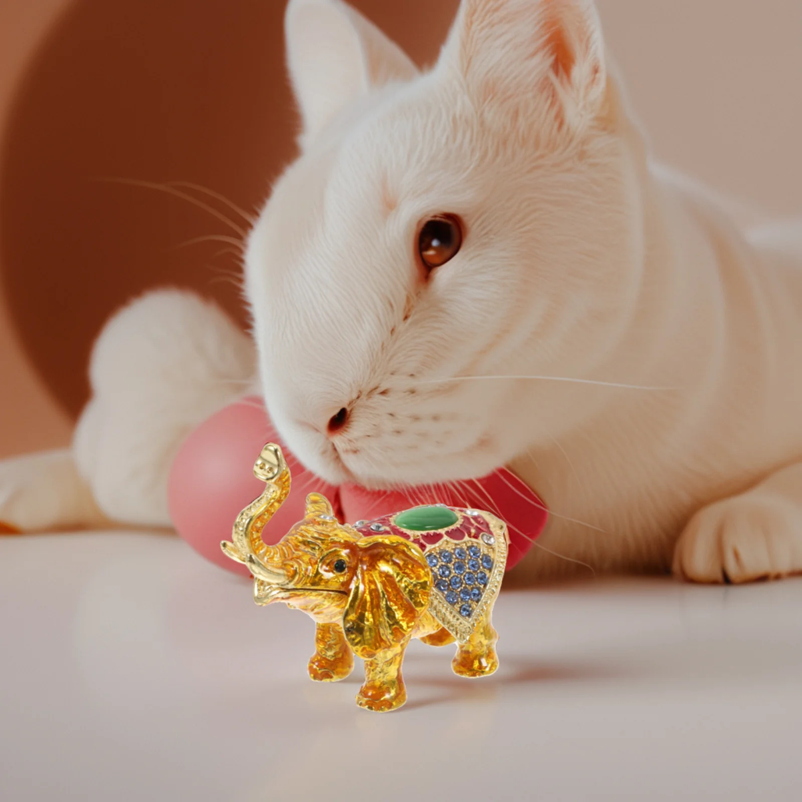 Zinc Alloy Elephant Jewelry Box Sparkling Rhinestone Animal Shape Trinkets Storage Container for Rings Earrings Necklaces