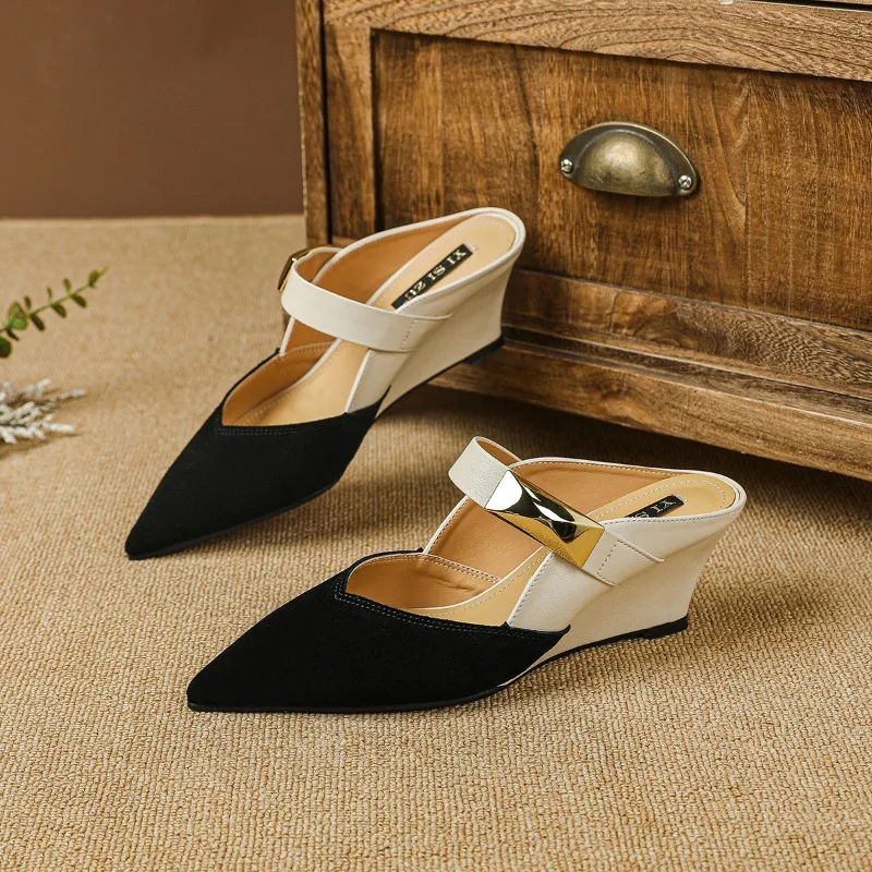 

New Women's Shoes Exquisite Pointed Tip Wedge Sandals for Woman Fashion French Style Casual Shoes Designer Shoes Sandalias Mujer