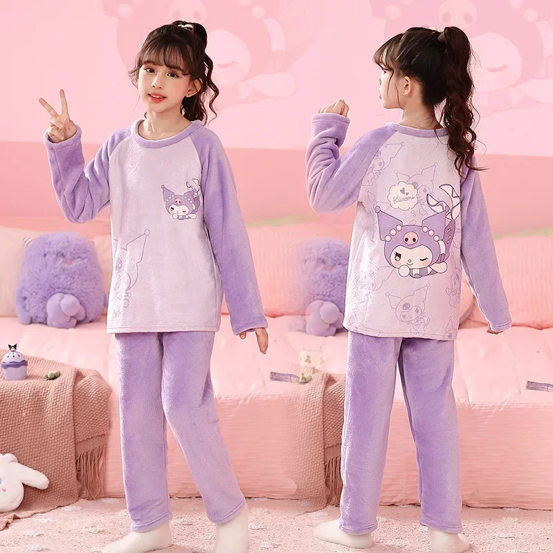 Mininstants-Ensemble de pyjamas animés mignons pour enfants, vêtements de détente chauds, vêtements de nuit d\'hiver, vêtements d\'intérieur pour