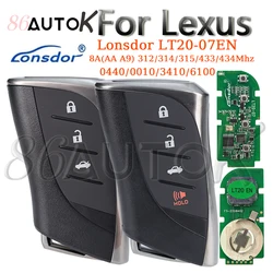 Smart Remote Key Lonsdor LT20-07EN For Lexus RX ES300h ES200 LS500 LS500H 0440 8A AA A9 BA Chip 312/314.3Mhz 433.58/434.42MHz
